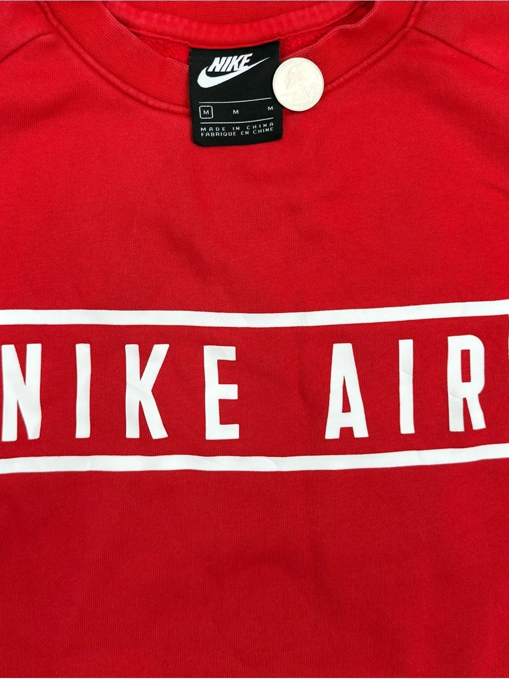 Nike Air Red Block Logo Colorblock French Terry Crewneck Sweatshirt M